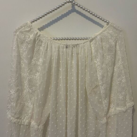 Express women’s sheer ruffle lacy fairy top size small embroidered feminine crea - Picture 9 of 11